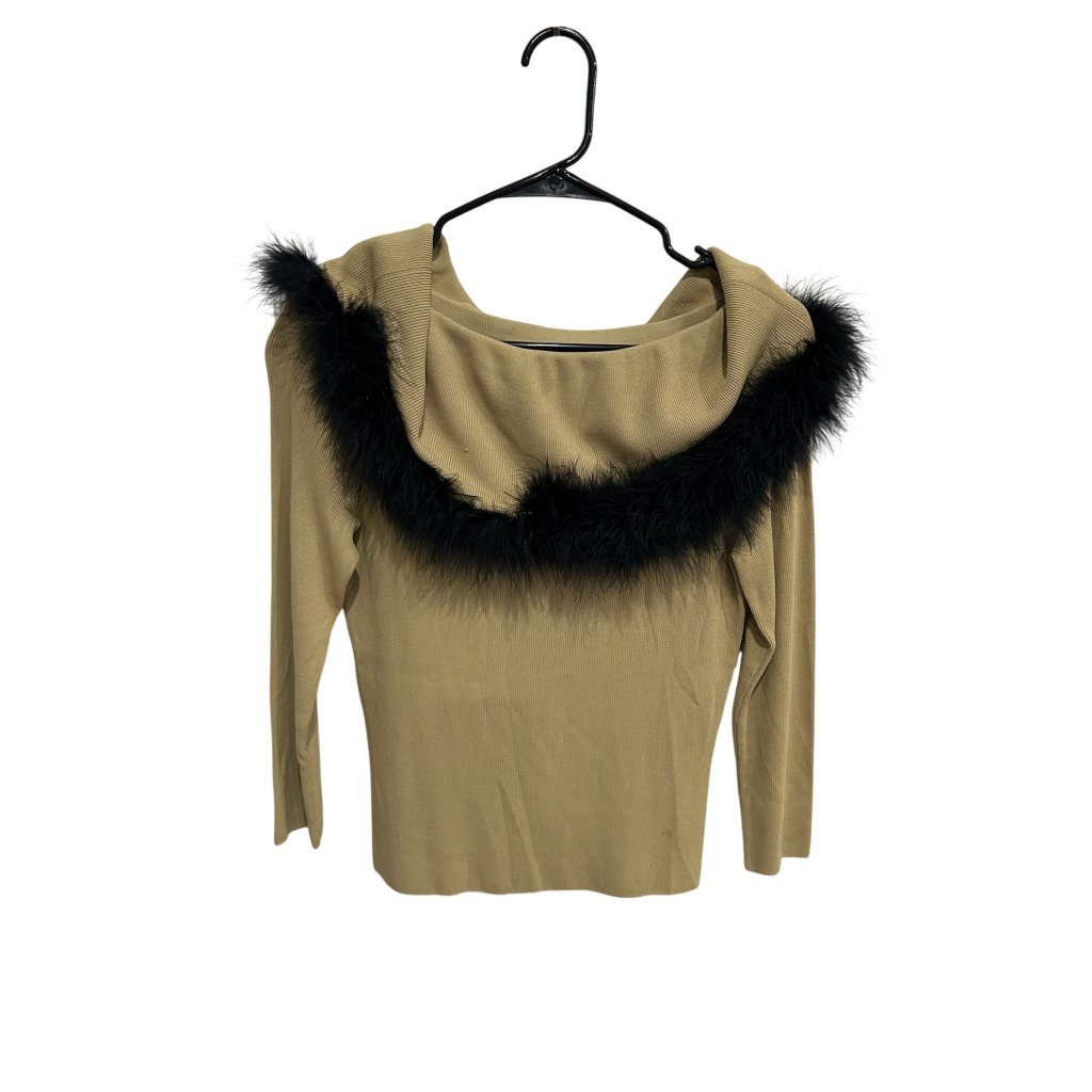 Venini Womens Beige Top Black Faux Fur Trim Size Small Quiet Luxury Aesthetic